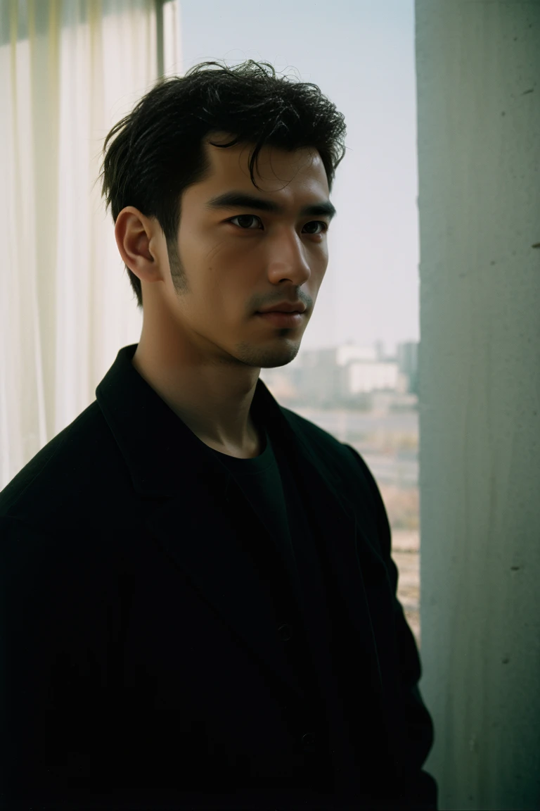 Portra 400 film photo, analog inspiration , natural light, shadowplay, subtle hues, , ,handsome men