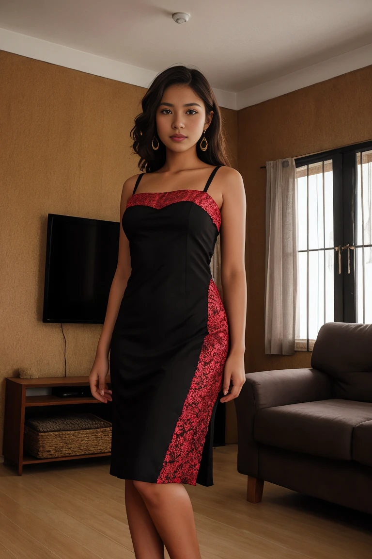 4K photograph, amateur photo posted to ,beautiful Timorese female ,dress ,living room