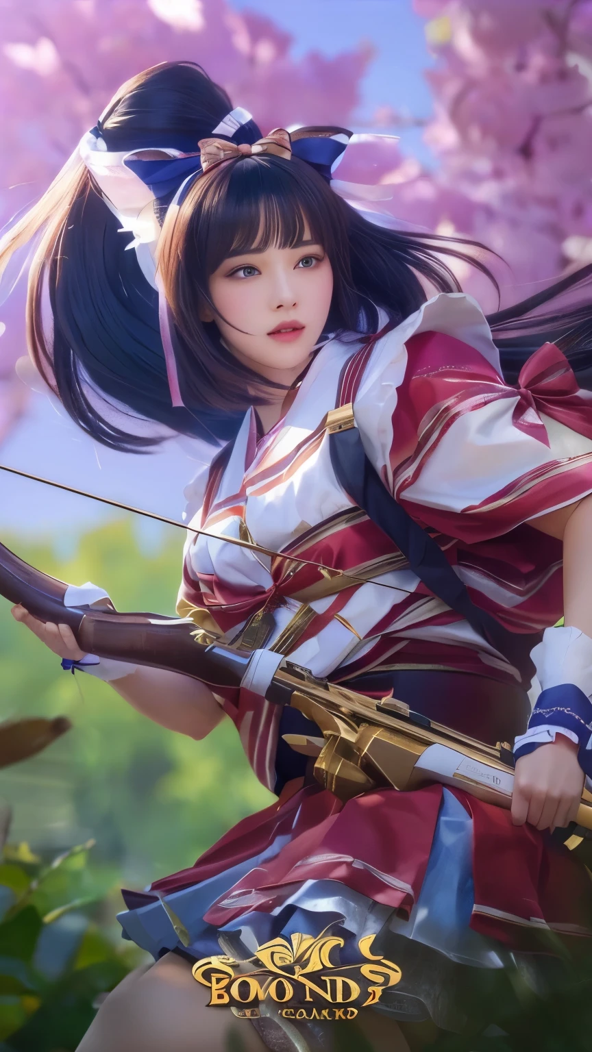 Cute a woman with a bow and a bow, realistic
