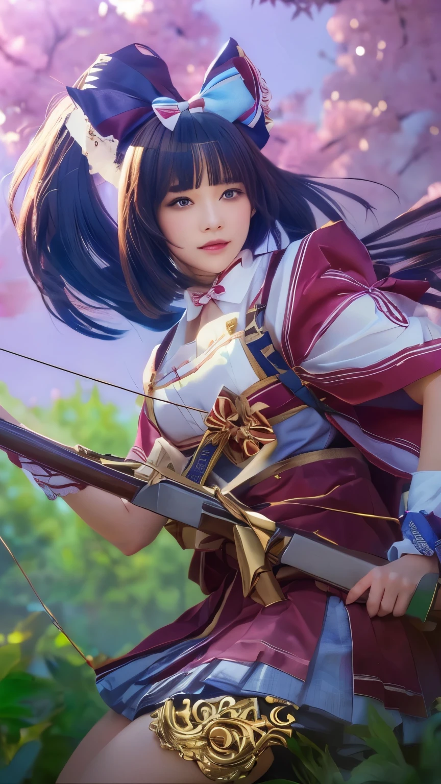 Cute a woman with a bow and a bow, realistic