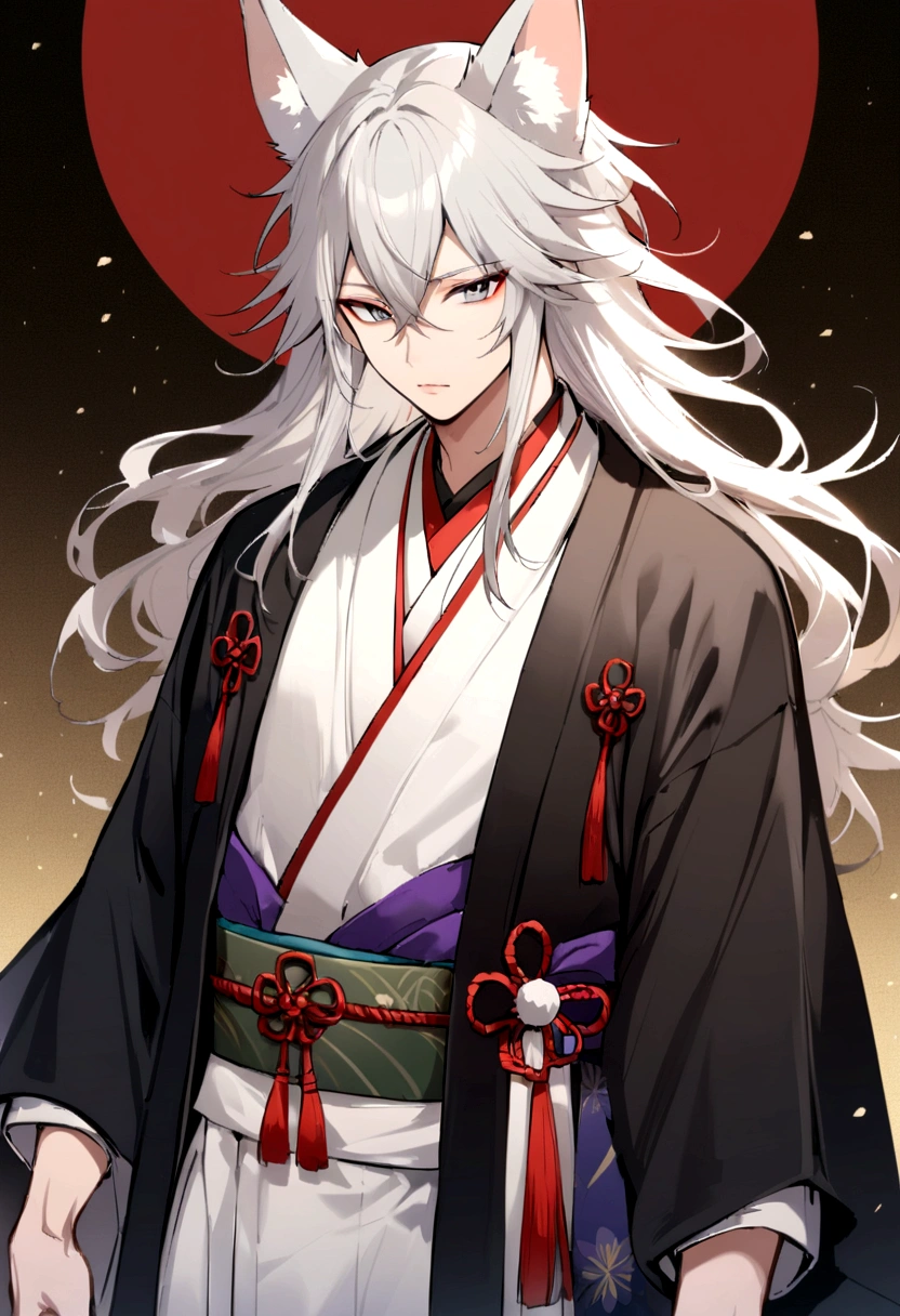 male、Fox、Animal Ears、Silver Hair、Long Hair、One knot、Japanese style、