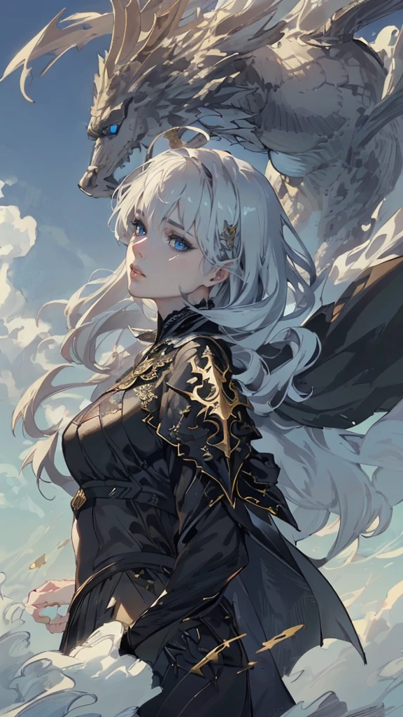 (Numerous award-winning masterpieces, with incredible details), Ultra HD, 8K, ((Extremely beautifull face)), (extremely detailed realistic face features), (beutiful light blue eyes), ((finely detailed true circle Symmetrical grey blue eyes)), (She has a meloncholic face), (A majestic sight), white hair, long flowing hair, realistic skin texture, pale skin, (realistic body: 1.8), anatomic, big brests