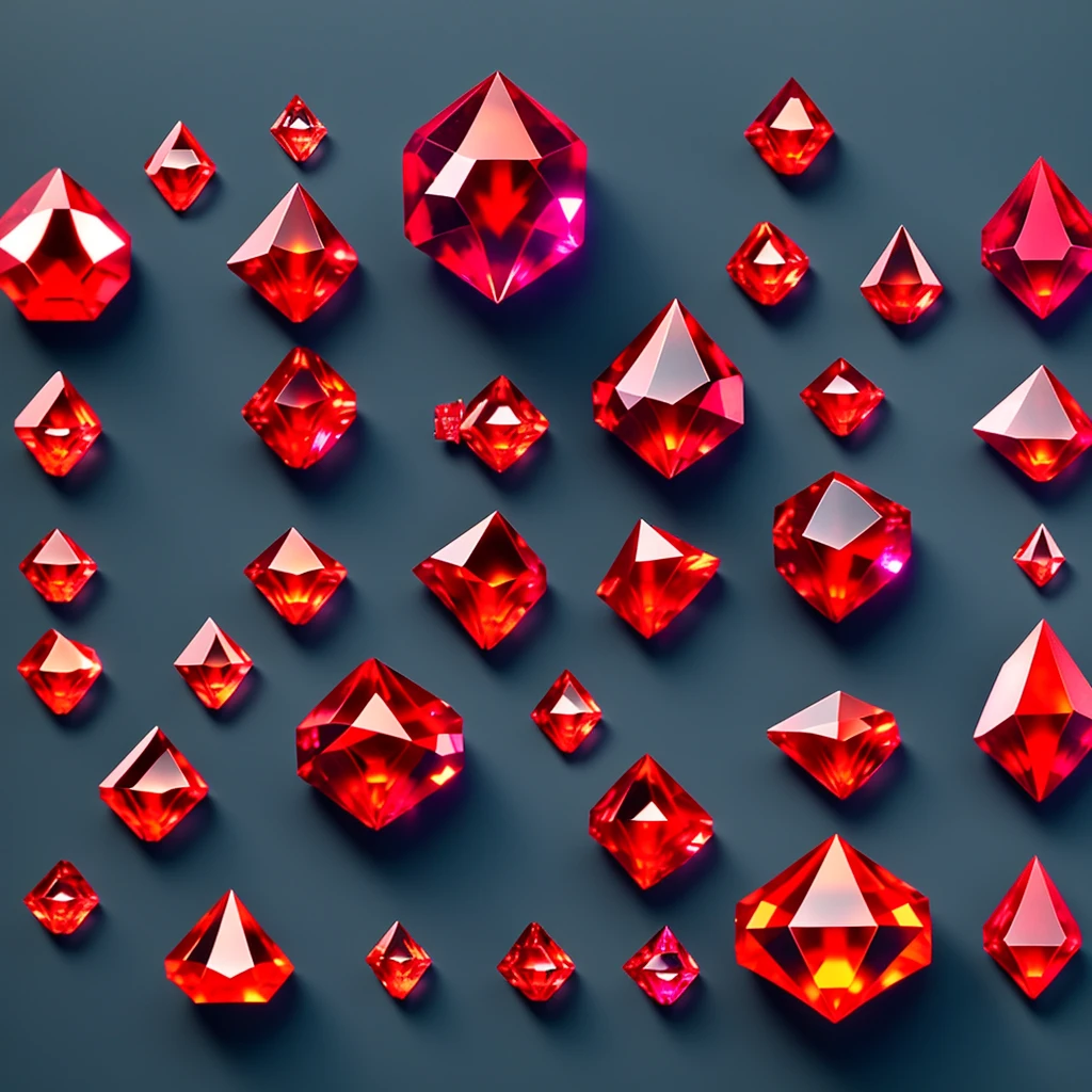 Game Icons, gem designs, item list, no_human, , black_background, gem, Simple_background, gray_background, still_Life, red_gemstone, diamond_(gemstone)、Only one、Symmetrical、Illustration Style、Simpleなgem、Close-up、一つの大きなgemのClose-up