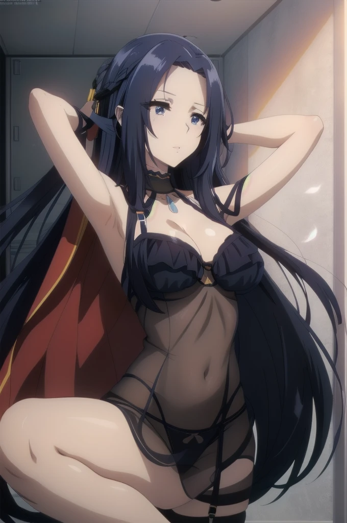anime girl in a black lingerie with long blue hair, anime girl with long blue hair, seductive anime girl, beautiful alluring anime woman, beautiful alluring anime , anime goddess, anime girl wearing a black dress, anime girl with long hair, top rated on pixiv, beautiful anime woman, from girls frontline