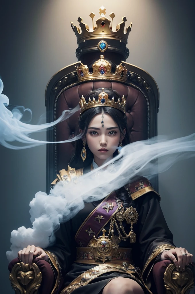 Crown with smoke on top of a throne
