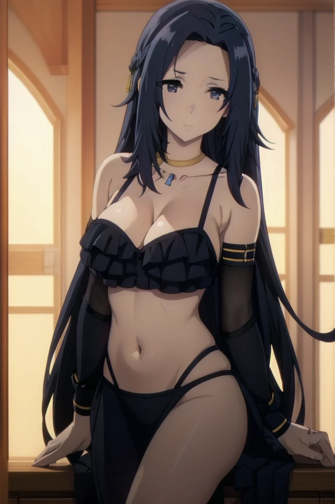 anime girl in a black lingerie with long blue hair, anime girl with long blue hair, seductive anime girl, beautiful alluring anime woman, beautiful alluring anime , anime goddess, anime girl wearing a black dress, anime girl with long hair, top rated on pixiv, beautiful anime woman, from girls frontline