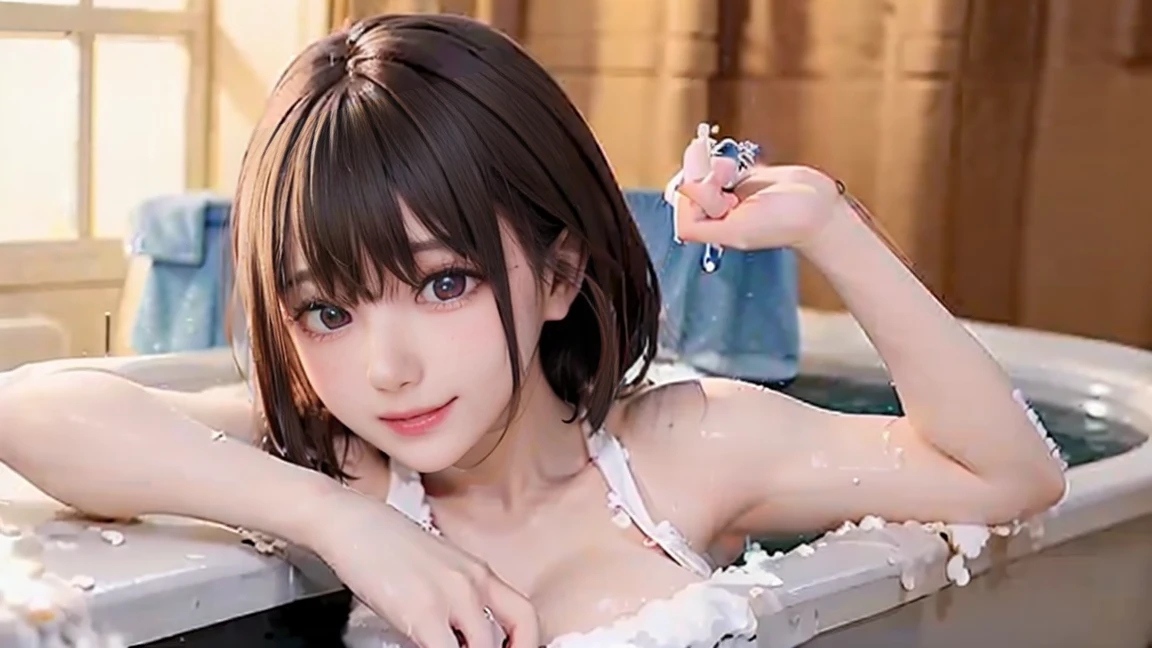 ((((highest quality)))), (((Ultra-precision CG 16K))), (((masterpiece))), (((Very detailed))), (((Extremely detailed))), (((Black outline:1.3, Written boundary depth:1.3 , Written soft outline))), Blur, Bokeh, Maximum clarity and sharpness,Multilayer Texture, Surface Shading, Cinematic lighting, Beautiful details sparkle ,Perfect Proportions, Limited to three woman, BREAK accurate, Anatomically correct, Highly detailed face and skin texture, drawn in detail, Highly detailed facial and skin texture, Detailed eyes, beautiful hair, Beautiful Japanese Idol face, Beautiful and beautiful eyes, Beautiful body, Beautiful breasts, Beautiful thighs, Beautiful legs, Beautiful fingers, (Beautiful views) , skinny body, ((Beautiful Skin)), ((Skin Texture)) BREAK breast enlarged, large Breasts, rocket breasts, slender waist, (blush, smiling:1.3,) BREAK (((oversized_bath_robe :1.3 , midriff peek , ))) , wearing earrings, BREAK ((( a girl sleeping on her back in the spa , full of soap bubbles, legs outside of spa , stick breast out))),(serious, full body shot, long shot , from side:1.3 , from above:1.3,),