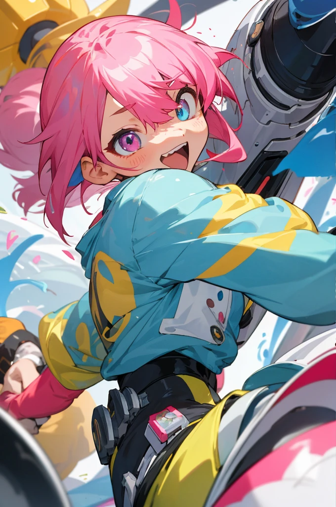 Takanashi Hoshino is a character with bright pink hair and different colored eyes; one eye is blue and one eye is gold. This combination gives him a striking and unique appearance among the other characters in the game.She is often seen wearing a neat  with a fashionable touch that reflects her cheerful and enthusiastic personality. Besides that, in the Blue Archive story, Hoshino is known as an optimistic figure, friendly, and always ready