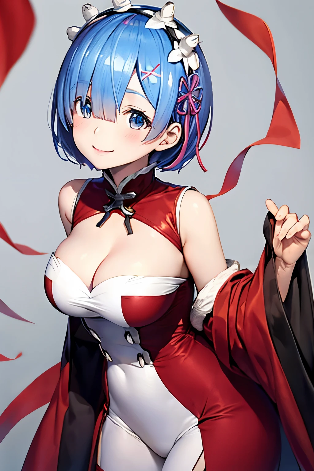 rem from rezero anime, wearing graduted clothes, smiling, no sensitive content, holding a red certification, white background