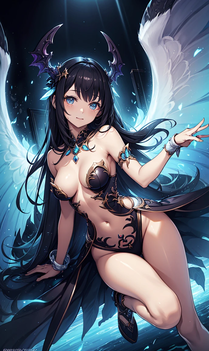 (best quality, high resolution, textured skin, high quality, high detail,Extremely detailed CG unification),,Lively,enchanted,Dynamic Angle,whole body,Gorgeous princess dress,Beautifully dressed,Elegant and seductive posture,Devil wings,Sexual innuendo,In the abyss