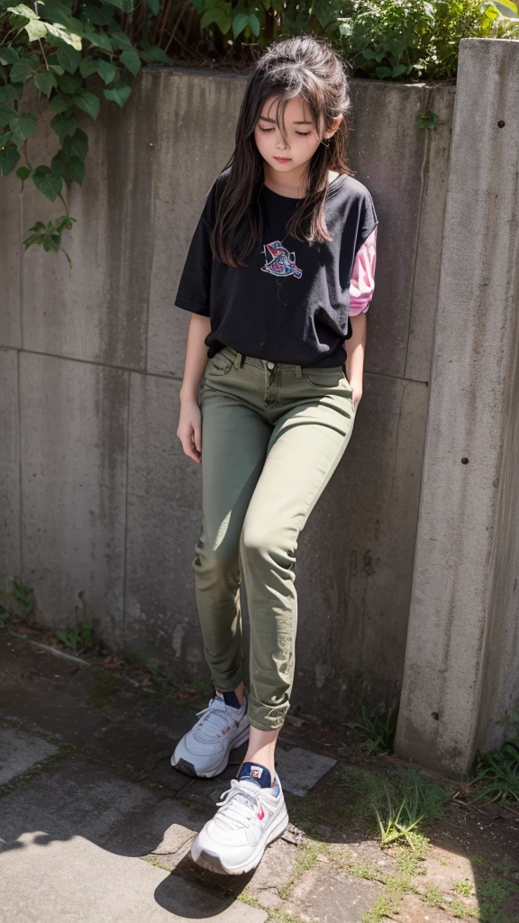 a fifteen-year-old girl wet herself (camera show us a puddle between her legs and wet pants) (wet crotch pants) (pee pants stream)