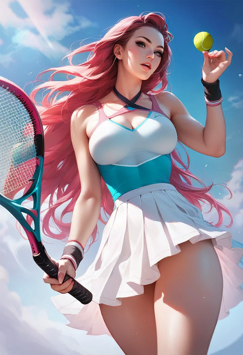 score_9, score_8_up, score_7_up beautiful aesthetic, very intricate, high quality details,sexy tennis girl,girl holding tennis racket,girl wearing tennis clothes