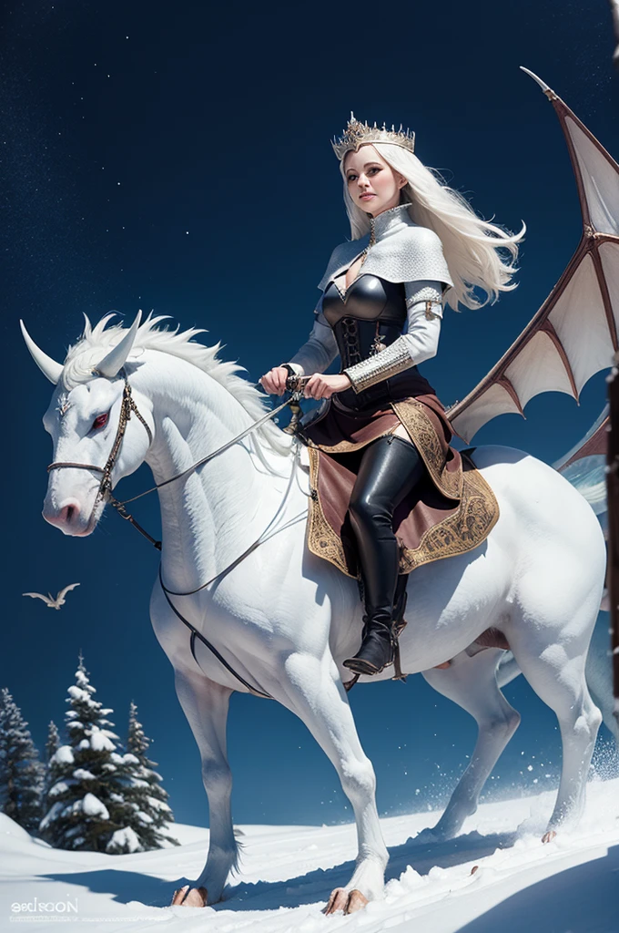 Medieval woman riding an ice dragon