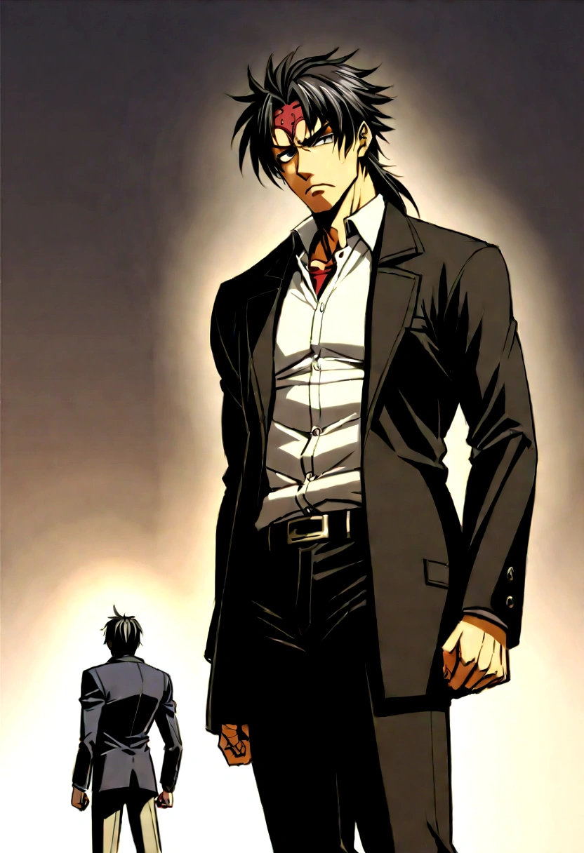 Create a highly detailed and realistic depiction of Kenzo Tenma, the main character from the manga and anime series 'Monster.' Kenzo Tenma is a Japanese neurosurgeon working in Germany. He is in his early 30s, with a lean and athletic build, standing around 5'10" (178 cm) tall. Tenma has short, straight black hair that is often unkempt, with a slight fringe falling over his forehead. His eyes are a deep brown, often reflecting a look of determination and inner conflict. He has a square jaw and a serious expression, but there are moments of kindness and empathy visible in his face. Tenma typically wears a white doctor’s coat over a button-up shirt and tie when at work, but when he is on the run or investigating, he dresses more casually in a simple shirt, jacket, and trousers. The background should reflect a dark and tense atmosphere, hinting at the thriller and psychological nature of the story