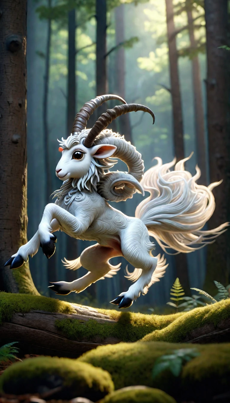 Side View，There is a sheep in the forest，Huge eyes on the body，Four ears，Nine long tails，Mysterious Creatures, shrike, (best quality，4K，8K，High level，masterpiece：1.2），Ultra Detailed，（lifelike，Photo real，Photo real：1.37），Highly detailed animals，Complex patterns，Dramatic lighting，Fantasy Creatures