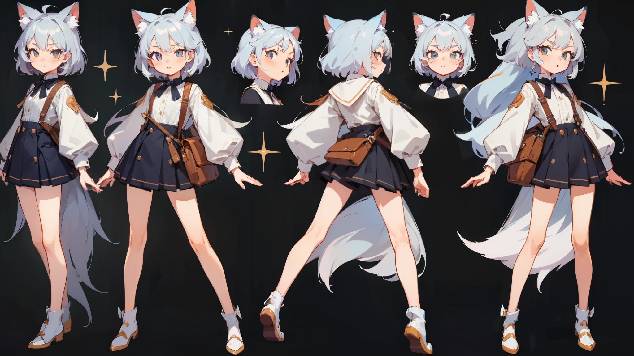 ((masterpiece, Highest quality)), ((tsurime)),Detailed face, Character Sheet, Full Body Lesbian, One girl,show,Full of details, Various poses and expressions, Very detailed, depth, A graceful wild fox girl with mostly silver hair, Sparkling eyes, Delicate skin, 青い髪のYouTuberCharacter Sheet, whole body, sexy