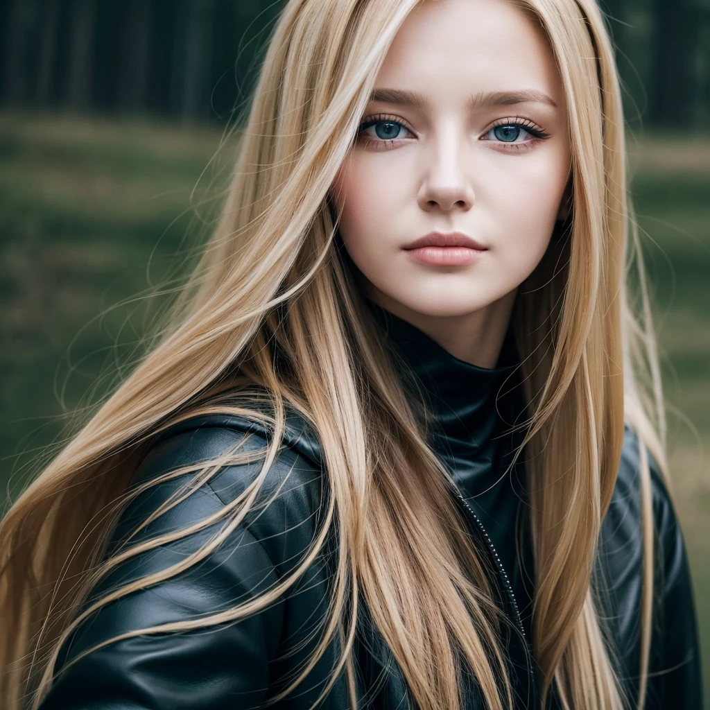Close up portrait of long-haired woman in black jacket, Brunette with dyed blonde hair, Dasha Taran, Aleksandra Waliszewska, Angelina Stroganova, Very beautiful face, Anna Nikonova、Also known as New Milky, Gorgeous blonde, Gorgeous and attractive face, Beautiful face with brown blonde hair, beautiful nordic woman, nodded