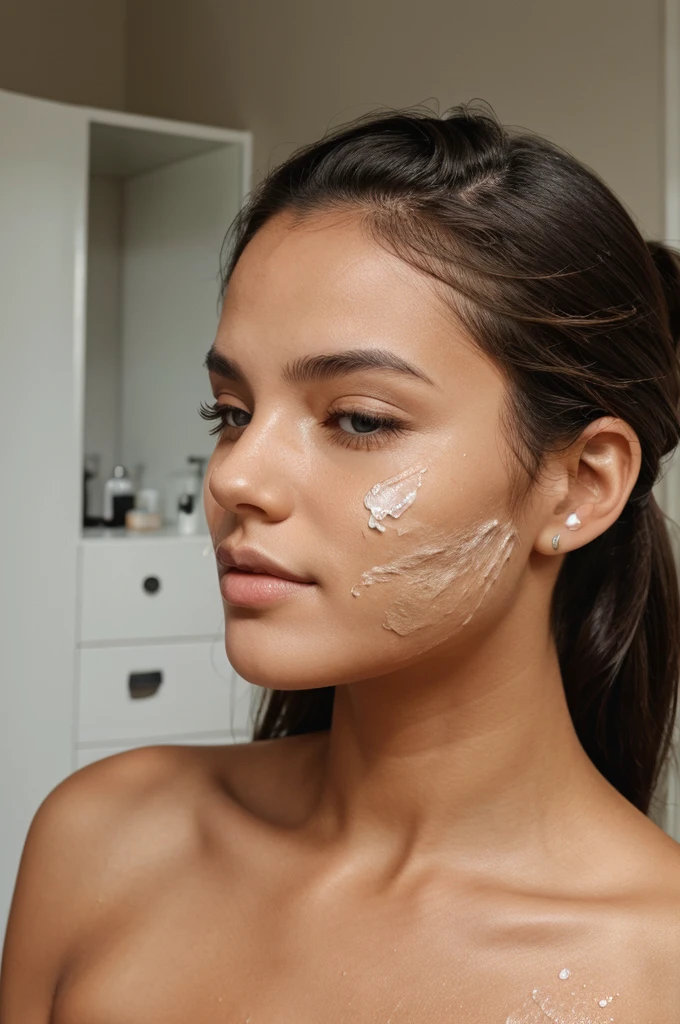 Girl using the ordinary peeling solution on face 