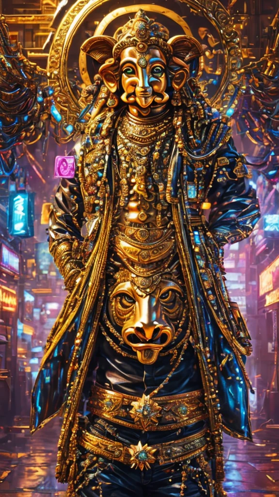 Sure, here's a prompt in English for creating a high-quality, gold, luxurious Ganesha wallpaper:

---

Create a high-quality wallpaper featuring a luxurious and intricately detailed golden Ganesha. The artwork should showcase Ganesha in a majestic and opulent style, with rich gold tones and ornate decorations. The background should complement the grandeur of Ganesha, adding depth and elegance to the overall composition. The resolution should be suitable for use as a desktop wallpaper, ensuring clarity and sharpness at large sizes.

---Dreamy art, Milky Way, universe, star雲, star, [cyber punk] Shiva from the stars. (star:1.5),