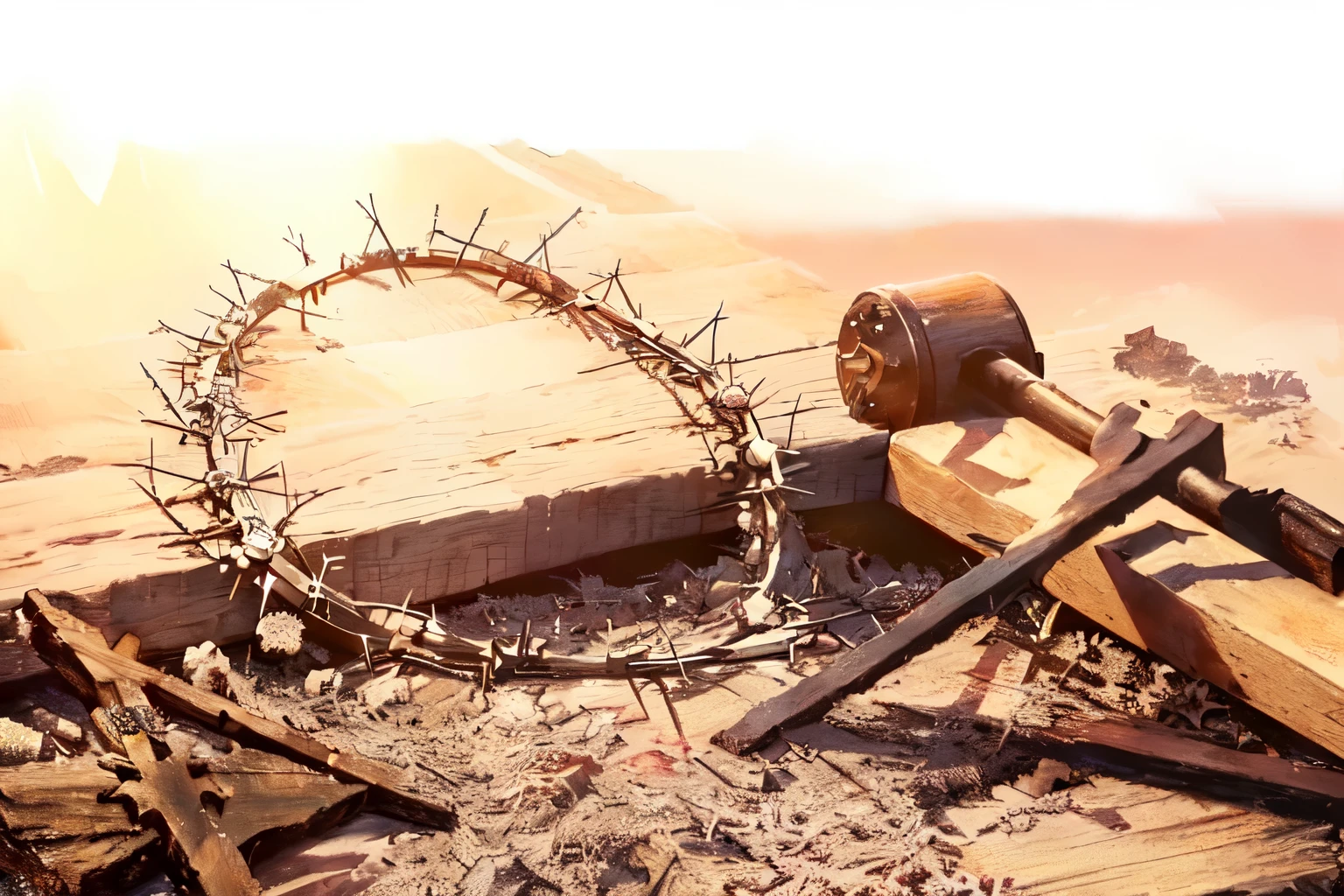 a close up of a crown of thorns on a wooden cross, crown of thorns, crucifixion, the lord and savior, behold, jesus on the cross, comforting and familiar, by Alexander Fedosav, by Niko Henrichon, overturned chalice, digitally enhanced, beaten, death is swallowed up in victory, by Joseph Werner, easter, end times
