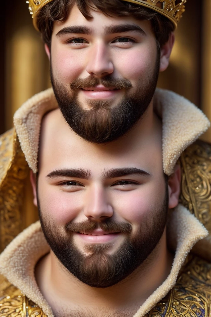 ((best quality)), ((masterpiece)), (detailed), perfect A very fat king with short brown hair and a short beard. Has rosy cheeks His face is cheerful