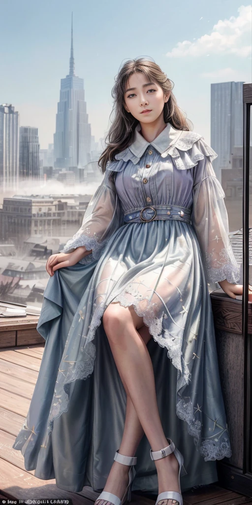 (1girll:1.3), solo, (((very vey very detailed face))),((very detailed eyes and faces))),beatiful detailed eyes,Body parts__,offcial art,Unified 8k wallpaper,Super detailed,Beautiful and beautiful,big breasts beautiful,tmasterpiece,best qualtiy,primitive,tmasterpiece,ultra fine photos,best qualtiy,Ultra-high resolution,photorealistic realism,rays of sunshine,full-body portraits,stunningly beautiful,,dynamicposes,delicated face,Bigchest,Vibrant eyes,(From the front side), Very detailed city roof background, Roof,looking over city,Detailed face,detailed complex busy background,untidy,opulent,milkyW,highly detailedskin,Realistic details of skin,visible pores,Clear focus,volume fog,8K UHD,digital SLR camera,high qulity,filmgrain,White skin of the,photo-realism,DL,A huge metropolis of the dystopia of the future, Translucent purple clothes