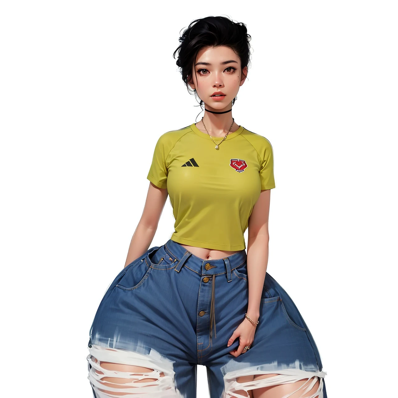 ultra realistic 8k cg, masterpiece, ((ultra detailed background, delicate pattern, intricate detail)), best quality, intricate details, chromatic aberration, 1girl, long hair, golden hair, messy hair, red highlights, hair over one eye, sharp eyes, choker, brick wall, graffiti, dim lighting, alley, oversized shirt,off shoulder, see through white shirt, Masterpiece, best quality