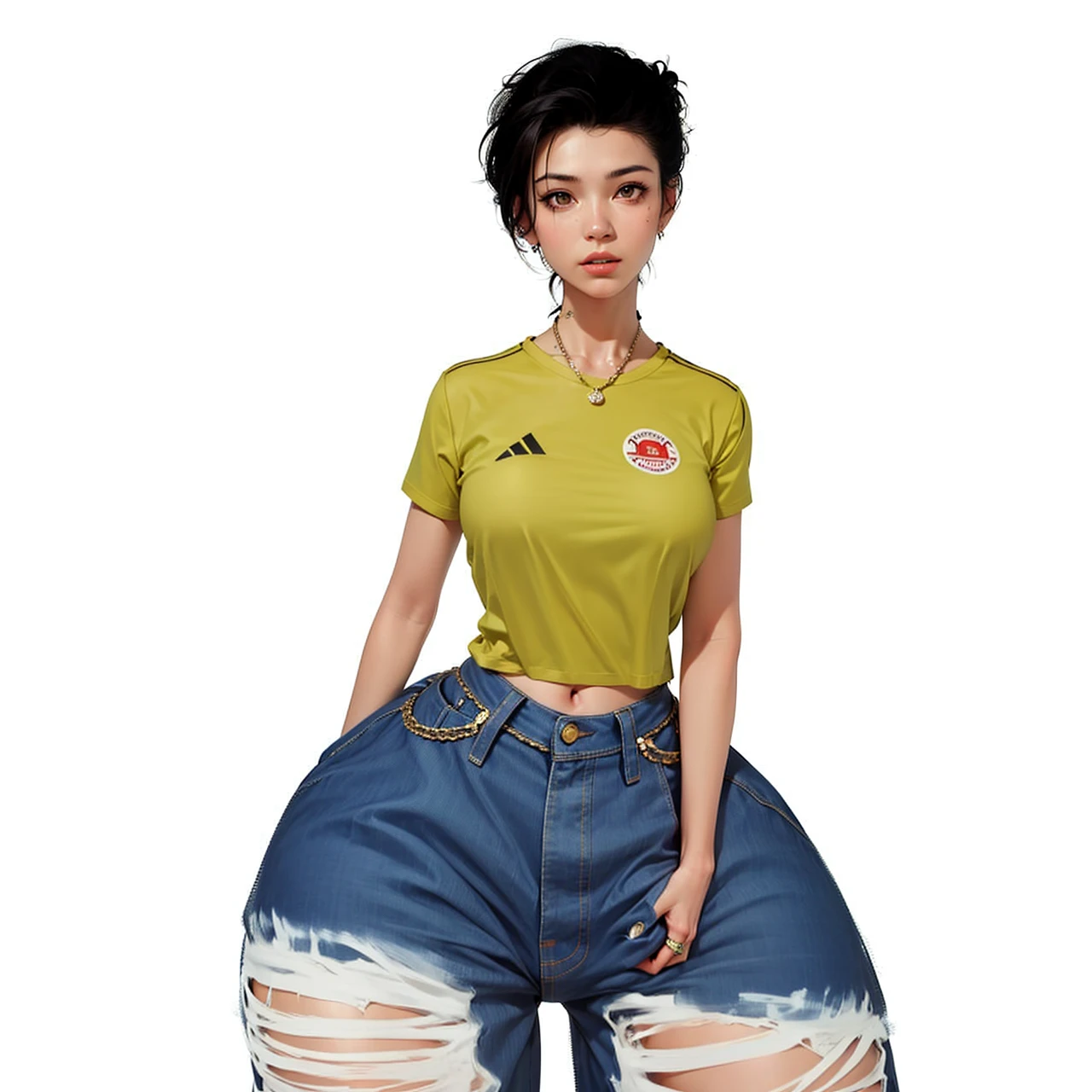 ultra realistic 8k cg, masterpiece, ((ultra detailed background, delicate pattern, intricate detail)), best quality, intricate details, chromatic aberration, 1girl, long hair, golden hair, messy hair, red highlights, hair over one eye, sharp eyes, choker, brick wall, graffiti, dim lighting, alley, oversized shirt,off shoulder, see through white shirt, Masterpiece, best quality