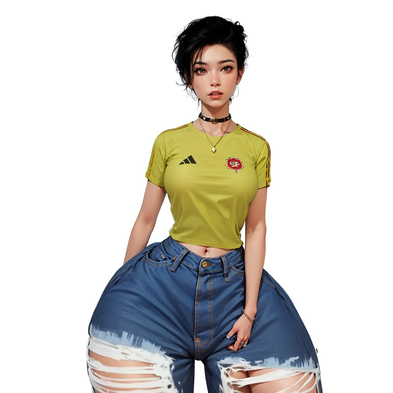 ultra realistic 8k cg, masterpiece, ((ultra detailed background, delicate pattern, intricate detail)), best quality, intricate details, chromatic aberration, 1girl, long hair, golden hair, messy hair, red highlights, hair over one eye, sharp eyes, choker, brick wall, graffiti, dim lighting, alley, oversized shirt,off shoulder, see through white shirt, Masterpiece, best quality
