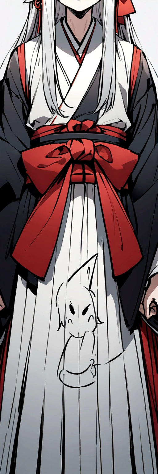 male、youth、Fox、Animal Ears、Silver Hair、Long Hair、One knot、Japanese style、Hakama、Bow drawing