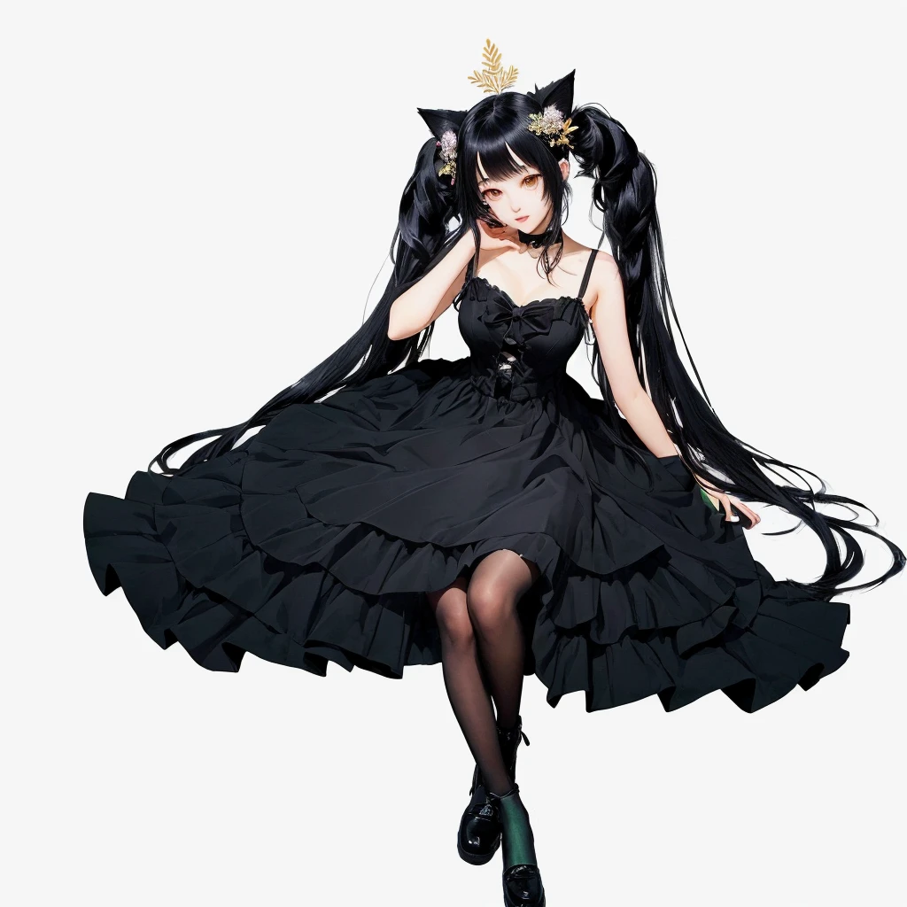 (((No meio da floresta))), (((Pine forest))), anime girl with black hair and angel wings in a black dress, anime girl wearing a black dress, dress loli, cute anime waifu in a beautiful dress, anime moe art style, 1 7 Year Old Goth Anime Girl, cute anime cat girl, high quality anime art style, cute anime style, an anime girl, very beautiful anime cat