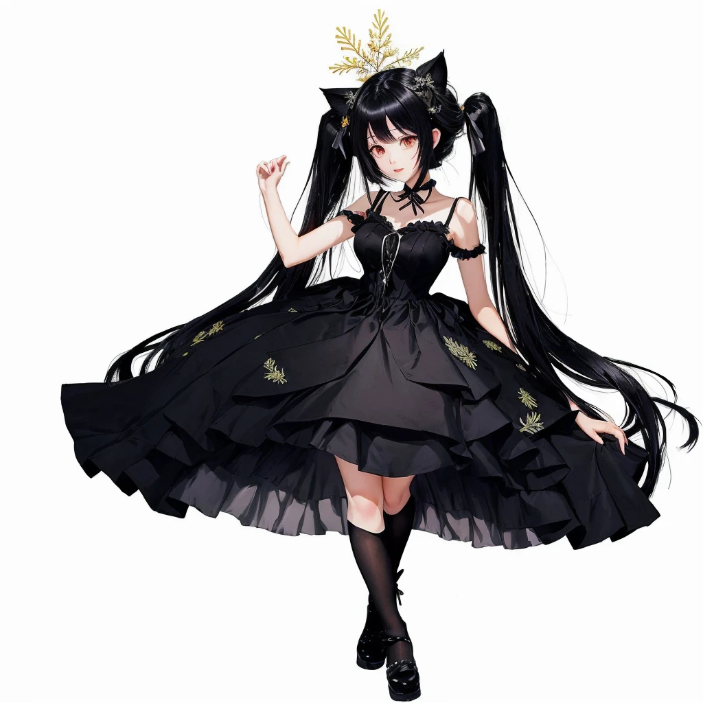 (((No meio da floresta))), (((Pine forest))), anime girl with black hair and angel wings in a black dress, anime girl wearing a black dress, dress loli, cute anime waifu in a beautiful dress, anime moe art style, 1 7 Year Old Goth Anime Girl, cute anime cat girl, high quality anime art style, cute anime style, an anime girl, very beautiful anime cat