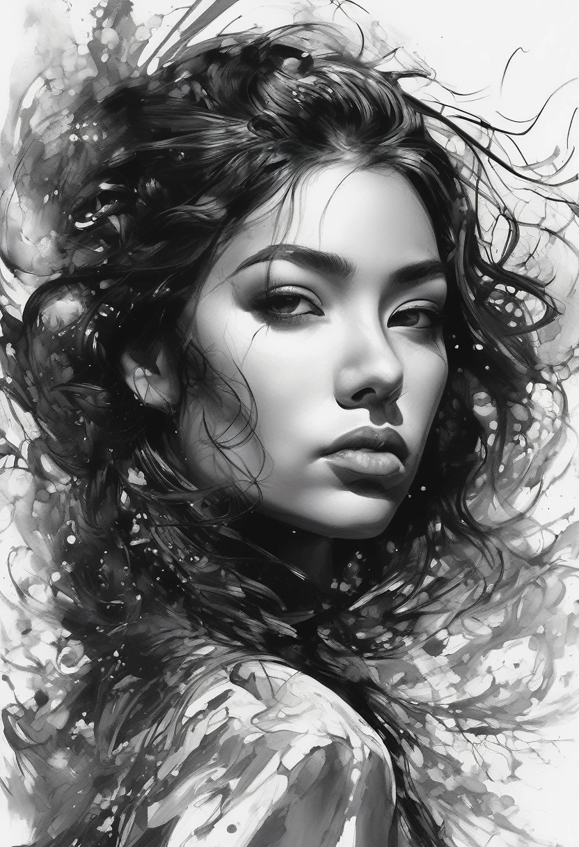 1girl, black and white ink drawing, hyperrealistic, splash art, concept art, mid shot, intricately detailed, dramatic, 2/3 face angle, best quality, ultra-detailed, high contrast, fine lines, expressive brush strokes, mesmerizing, bold composition, stunning shadows and highlights, carefully crafted lines, rich textures, dynamic movement, captivating emotion, masterful shading, striking contrast, intense focus, impeccable detailing, powerful impact, breathtakingly beautiful, breathtakingly beautiful portrait, amazing depth, exceptional precision, incredible realism, exquisite craftsmanship, remarkable intricacy, awe-inspiring skill, jaw-dropping realism, mesmerizing artwork.