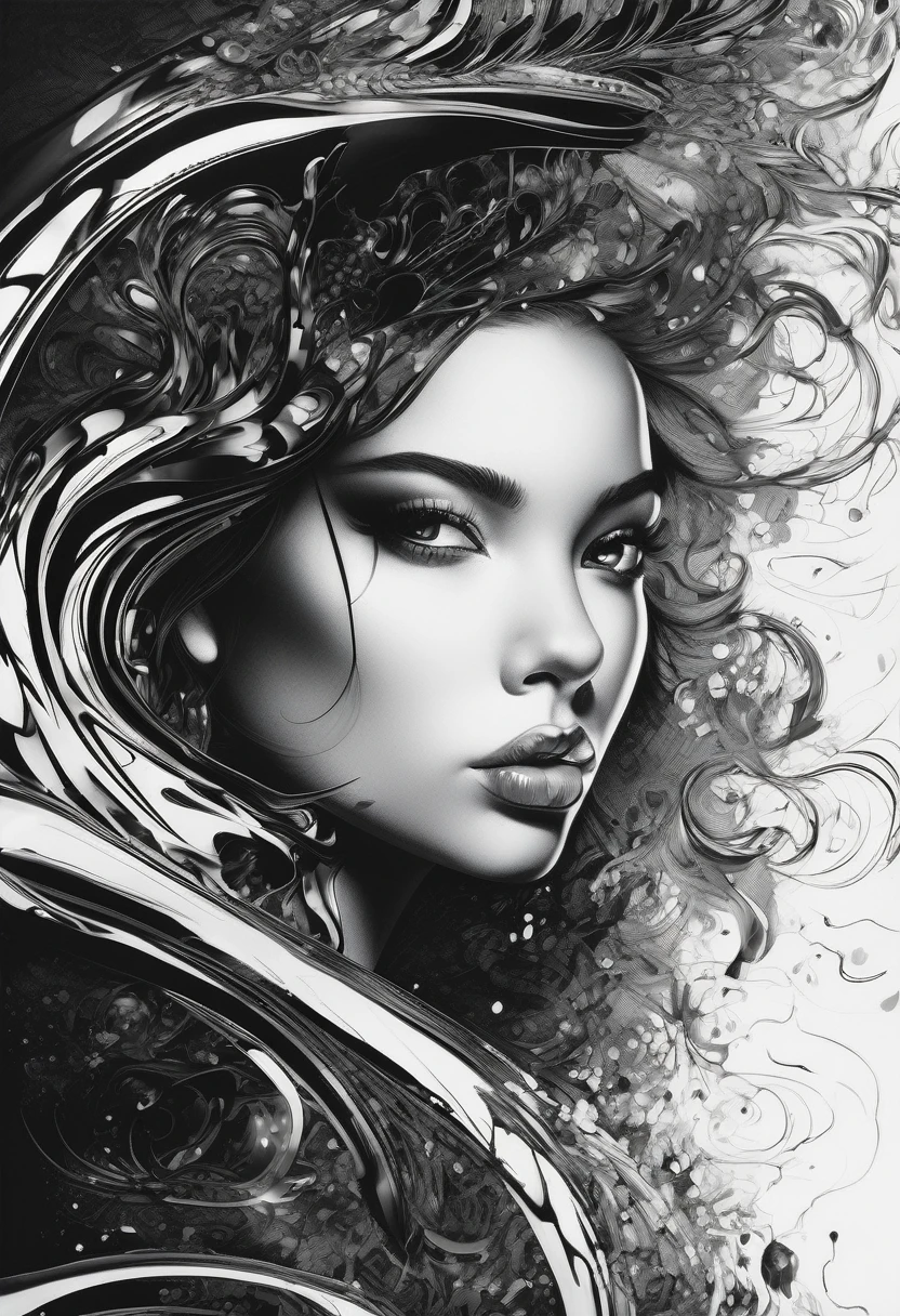 1girl, black and white ink drawing, hyperrealistic, splash art, concept art, mid shot, intricately detailed, dramatic, 2/3 face angle, best quality, ultra-detailed, high contrast, fine lines, expressive brush strokes, mesmerizing, bold composition, stunning shadows and highlights, carefully crafted lines, rich textures, dynamic movement, captivating emotion, masterful shading, striking contrast, intense focus, impeccable detailing, powerful impact, breathtakingly beautiful, breathtakingly beautiful portrait, amazing depth, exceptional precision, incredible realism, exquisite craftsmanship, remarkable intricacy, awe-inspiring skill, jaw-dropping realism, mesmerizing artwork.
