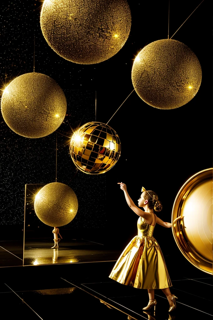 A golden bow shooting a mirror ball 