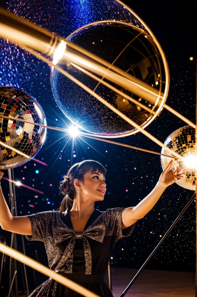 A bow shooting at a mirror ball, cheered up