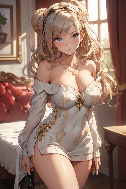 (((Masterpiece))),(((Super Detail))),(((in 8K))),(((best composition))),(((Rim lighting,Fireglow effect,deep shadow))),solo),Beautiful fingers,Detailed finger features,(Detailed hair features:1.7),(Dynamic and y bending pose:1.3),detailed facial features,detailed clothes features, (perky chest:1.1), (pointed chest:1.3), delicate beautiful face, Bright blue eyes, cute eyes, sparkling eyes, Big eyes, beautiful detailed eyes,double bun with glittering hair ornament:0.6,(super detailed glossy skin:1.3),slender body,goddess smile,((with sparkling eyes and a contagious smile)),beautiful posture,have a cup of coffee,black hair, red eyes, dress, bare shoulders, jewelry, collarbone, sidelocks, hairband, earrings, indoors, off shoulder, sweater, arms behind back, plant, short hair with long locks, white hairband, off-shoulder dress, sweater dress, off-shoulder sweater, red sweater, big side hair, very long side hair,(super delicate floral pattern:1.2),seductive cle3,beautiful glossy legs,shiny red high heels,lifting dishes with cakesd,french restaurant,hustle and bustle,rising steam,(((depth of fields)))