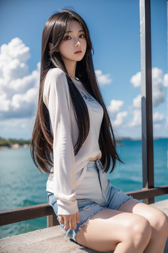 Pretty girl anime with long hair and hot pants