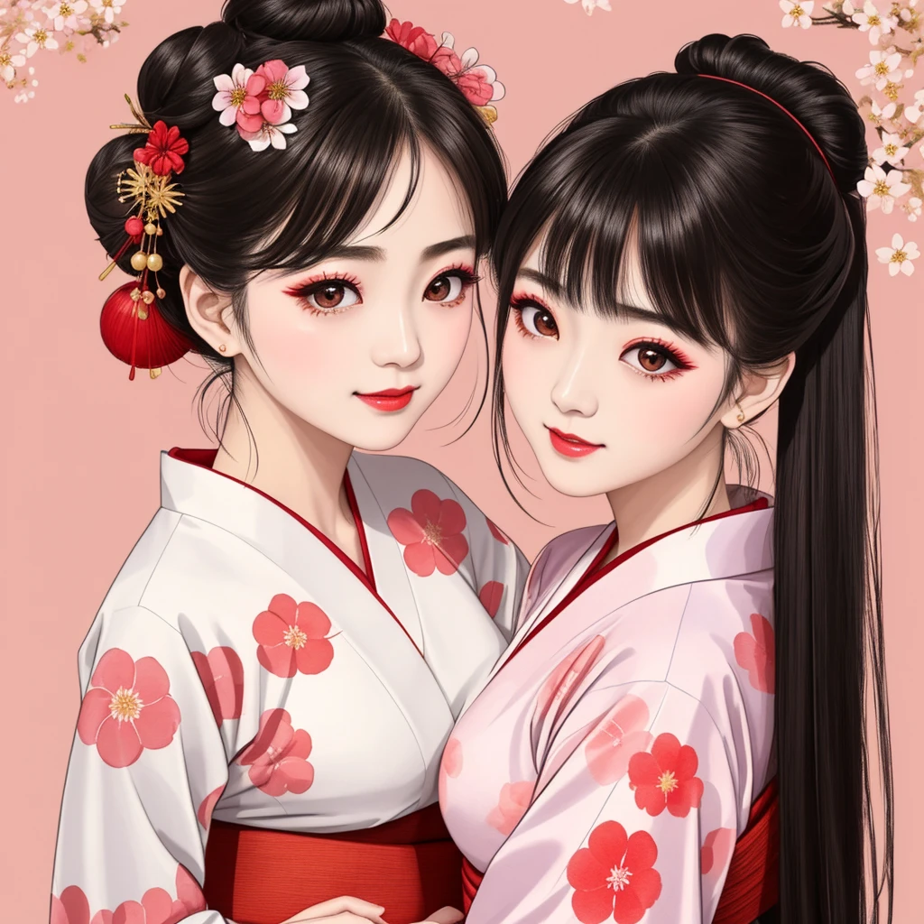 Each has a different expression2People and sisters、(2 girls)、⦅Dancing traditional arts with grace)、((Big Breasts、Small Face、Not exposed))、Highest quality、masterpiece、(Black Hair、Bun Hair)、Brown Eyes、⦅Wide angle、Angle from above the waist、雑誌の表紙のPause、Their gazes are different, staring into the distance⦆、(8K High Quality、masterpiece、High resolution、Realistic and beautiful light and shadow、(Highest quality)、(High Resolution)、(Very delicate and beautiful)、(Beautiful 8k face)、(With a smile、Beautiful eyes)、(Clear skin)、(Soft hair)、(8Head to Body)、(A Japanese-style yukata kimono with red, pink, orange and blue floral patterns on a white background, interspersed with gold powder、Wearing a yukata2Beautiful Japanese girls)、((Tanabata decoration background))、((Small Face))、(arms up)、Thin and small nose、(Red lipstick)、(Make your cheeks red)、(Glossy skin)、((Ink painting style))、Very thin eyebrows、Overall ultra-high image quality、(She is wearing maiko-style makeup.)、Whitening、Long and beautiful eyelashes、Glowing Skin、(Red cheeks),Straight nose、masterpiece、Highest quality、whole body、 Eyebrows visible through hair、Bun Hair、Grin、Gal、コGal、Viewer's Eyes、Plaid、Stylish、woman、fine、Pause、
Waiting to start