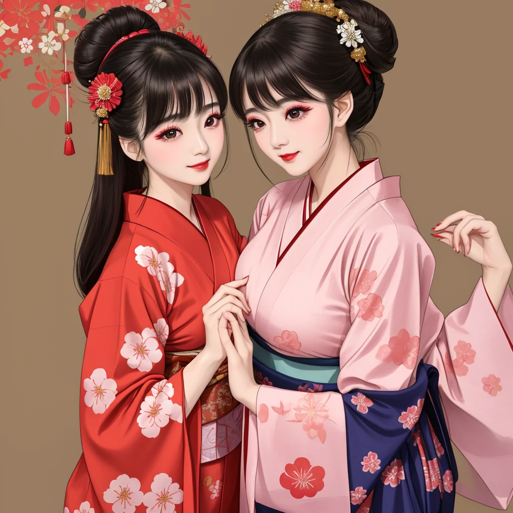 Each has a different expression2People and sisters、(2 girls)、⦅Dancing traditional arts with grace)、((Big Breasts、Small Face、Not exposed))、Highest quality、masterpiece、(Black Hair、Bun Hair)、Brown Eyes、⦅Wide angle、Angle from above the waist、雑誌の表紙のPause、Their gazes are different, staring into the distance⦆、(8K High Quality、masterpiece、High resolution、Realistic and beautiful light and shadow、(Highest quality)、(High Resolution)、(Very delicate and beautiful)、(Beautiful 8k face)、(With a smile、Beautiful eyes)、(Clear skin)、(Soft hair)、(8Head to Body)、(A Japanese-style yukata kimono with red, pink, orange and blue floral patterns on a white background, interspersed with gold powder、Wearing a yukata2Beautiful Japanese girls)、((Tanabata decoration background))、((Small Face))、(arms up)、Thin and small nose、(Red lipstick)、(Make your cheeks red)、(Glossy skin)、((Ink painting style))、Very thin eyebrows、Overall ultra-high image quality、(She is wearing maiko-style makeup.)、Whitening、Long and beautiful eyelashes、Glowing Skin、(Red cheeks),Straight nose、masterpiece、Highest quality、whole body、 Eyebrows visible through hair、Bun Hair、Grin、Gal、コGal、Viewer's Eyes、Plaid、Stylish、woman、fine、Pause、
Waiting to start