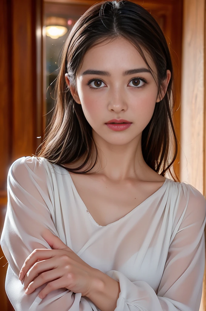 ((Highest quality、8K、masterpiece:1.3)), Whole Body Ezbian, Long legs, Sharp focus:1.2, Beautiful woman with perfect figure:1.4, Slim Abs:1.1, ((Dark brown hair、Shortcuts、Huge :1.2)), (Long dress、 Are standing:1.2), Highly detailed face and skin texture, Beautiful Eyes, double eyelid, 35-year-old woman、, Highly detailed face and skin texture, Beautiful Eyes, double eyelid, Unpack the box, (Shiny skin,)Close up of a sweaty face, Shiny skin)、(Shiny wet skin,Shiny wet skin、Glowing Skin)、Wet and shining valley、Wet and shiny bust、Abs shining wet、Wet and shiny thighs、(Hotel Lounge, venue)、slave,((Raise your arms and place them behind your head))((I close my mouth,Pouting, Take the spit, Saliva trace))