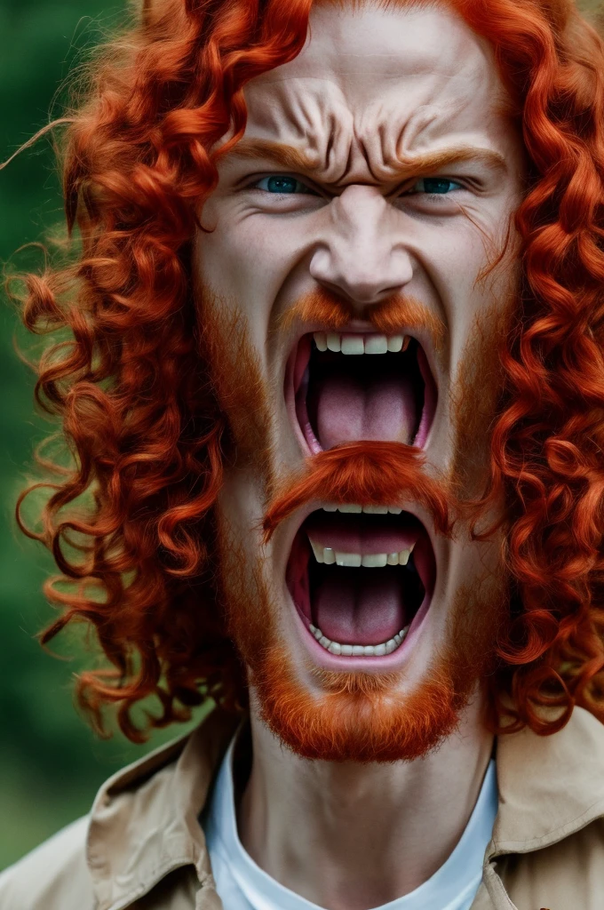 ((best quality)), ((masterpiece)), (detailed), perfect A medium-smooth red-haired king, short red hair, angry and screaming face