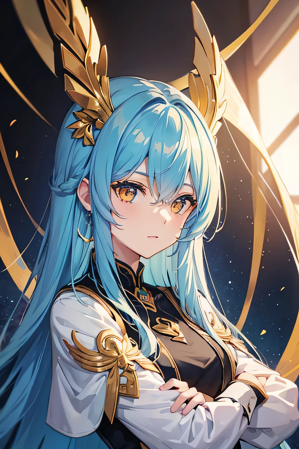 Golden Eyes,Blue Hair,Long Hair