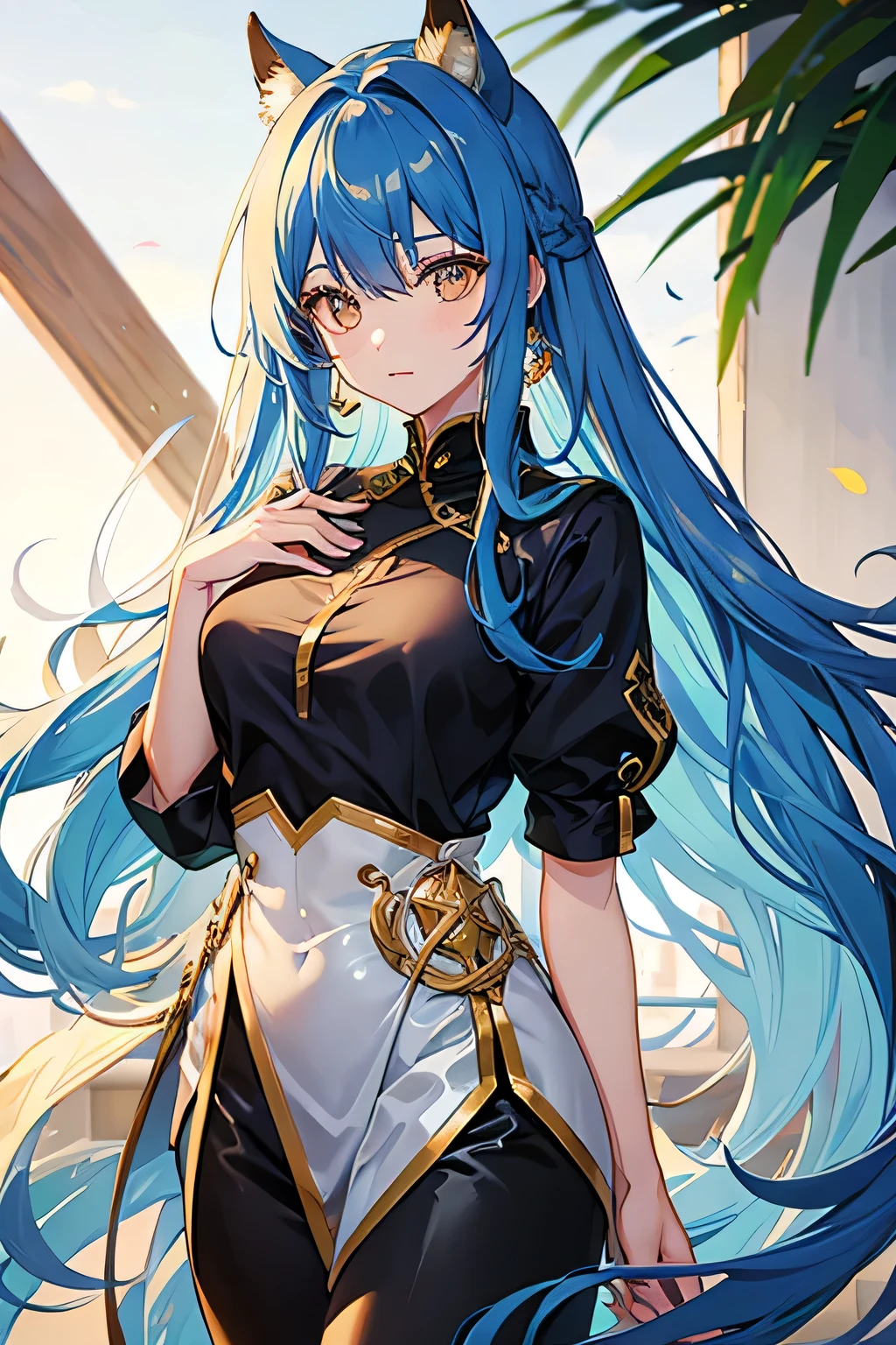 Golden Eyes,Blue Hair,Long Hair