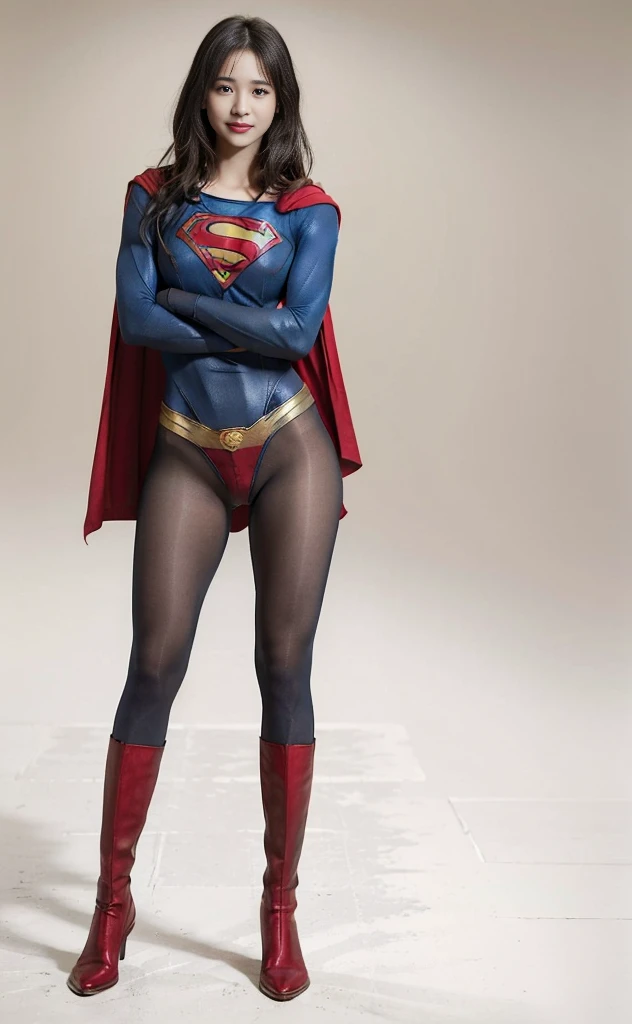 No background、(((Beautiful legs in black tights.)))、(((Legally express the beauty of your smile)))、((((Make the most of your original images)))、(((Supergirl Costume)))、(((Beautiful very short hair)))、(((suffering)))、(((Please wear black tights....、Wear red boots)))、((Best image quality、8K))、((Highest quality、8K、masterpiece:1.3))、(((Preserve background )))、Sharp focus:1.2、Beautiful woman with perfect figure:1.4、Slim Abs:1.2、Wet body:1.5、Highly detailed face and skin texture、8K