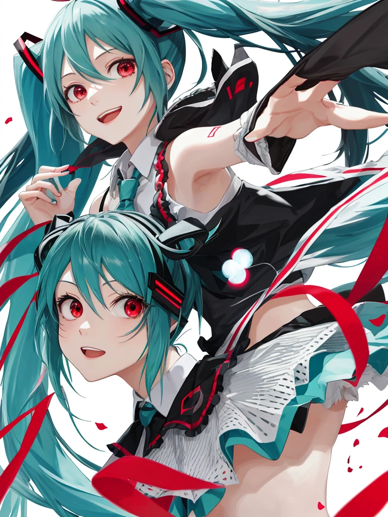 hatsune miku, red eyes, black hair