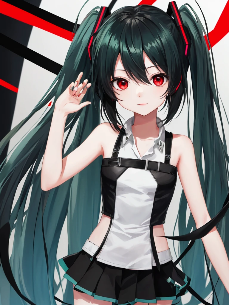 hatsune miku, red eyes, black hair