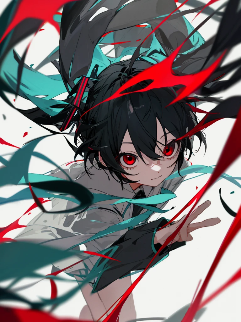 hatsune miku, red eyes, black hair