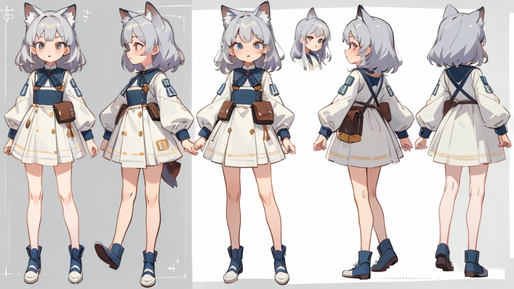 ((masterpiece, Highest quality)), ((tsurime)),Detailed face, Character Sheet, Full Body Lesbian, One girl,show,Full of details, Various poses and expressions, Very detailed, depth, A graceful wild fox girl with mostly silver hair, Sparkling eyes, Delicate skin, 青い髪のYouTuberCharacter Sheet, whole body, sexy