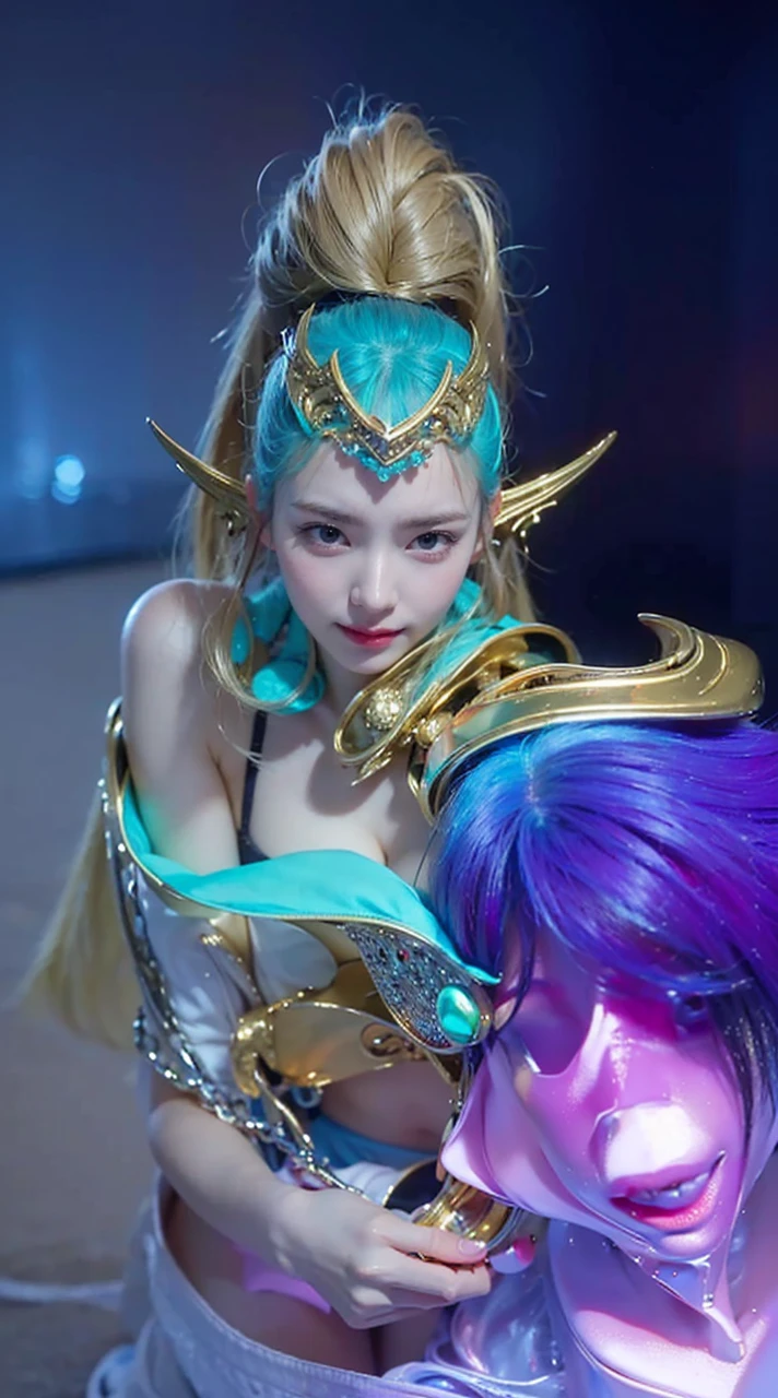 (masterpiece:1.3), (8K, Photorealsitic, Raw photography, Top image quality: 1.4), Japan high school girls、(Random hairstyles:1.2)、cleavage of the breast:1.2、Super Detail Face、Eye of Detail、double eyelid、Bring your chest together、sharp focus:1.2、prety woman:1.4、light brown hair、top-quality、masterpiece、超A high resolution、(Photorealsitic:1.4)、Highly detailed and professional lighting smile、Loose and light knitwear、Shoulder out、slender、serious facial expression、short-haired、Fatal position